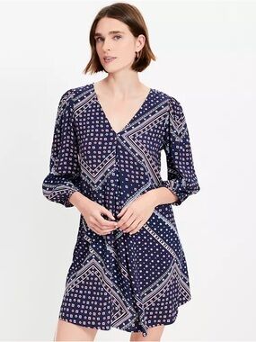 NWT: Loft Small Petite Women's Navy Patterned V-Neck Dress